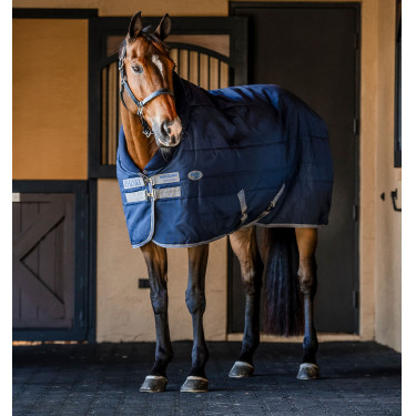 Cobertura de estábulo Horseware Rhino 100g Preto / cinza titânio / azul clássico