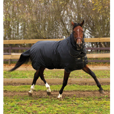Cobertura Horseware Trot Plus com protetor de pescoço 350g Preto / preto / castanho