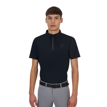 Polo de treino masculino Equestro Ridertechnology manga curta com fecho de correr