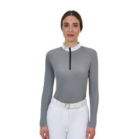 Polo de concurso feminino Equestro Ridertechnology manga comprida com zíper