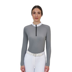 Polo de concurso feminino Equestro Ridertechnology manga comprida com zíper
