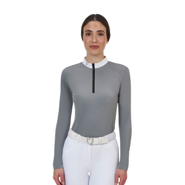 Polo de concurso feminino Equestro Ridertechnology manga comprida com zíper