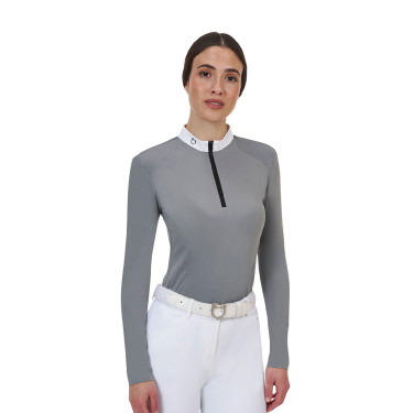 Polo de concurso feminino Equestro Ridertechnology manga comprida com zíper