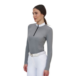 Polo de concurso feminino Equestro Ridertechnology manga comprida com zíper