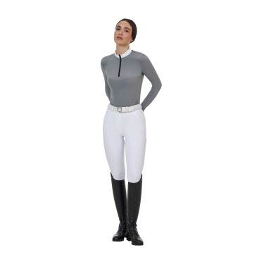 Polo de concurso feminino Equestro Ridertechnology manga comprida com zíper