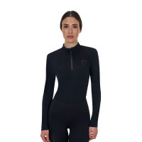 Polo de treino feminino Equestro Ridertechnology manga comprida com fecho éclair