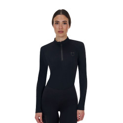 Polo de treino feminino Equestro Ridertechnology manga comprida com fecho éclair