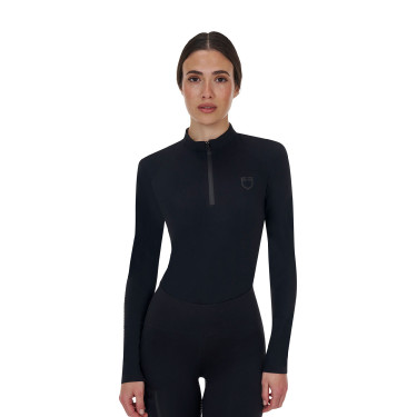 Polo de treino feminino Equestro Ridertechnology manga comprida com fecho éclair