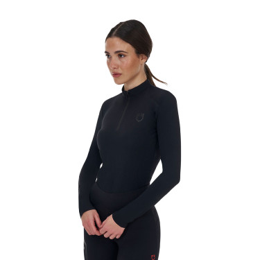 Polo de treino feminino Equestro Ridertechnology manga comprida com fecho éclair