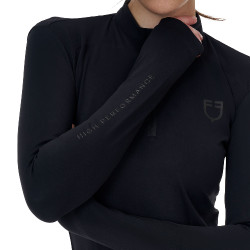Polo de treino feminino Equestro Ridertechnology manga comprida com fecho éclair
