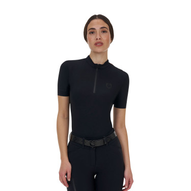 Polo de treino feminino Equestro Ridertechnology manga curta e fecho de correr