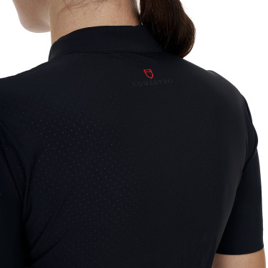 Polo de treino feminino Equestro Ridertechnology manga curta e fecho de correr