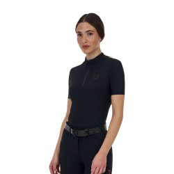Polo de treino feminino Equestro Ridertechnology manga curta e fecho de correr