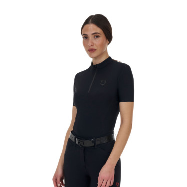 Polo de treino feminino Equestro Ridertechnology manga curta e fecho de correr
