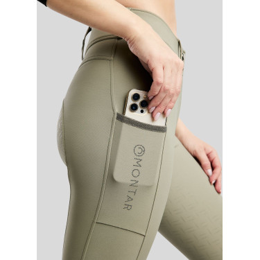 MoGaia Gun Metal Caviar, calças de montar com bolsos para telemóvel, branco F/G, Montar