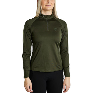 MoErica Polo de Inverno de Manga Comprida com Quarter Zip Dusty Rose Montar Oliva Verde