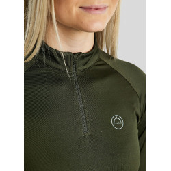 MoErica Polo de Inverno de Manga Comprida com Quarter Zip Dusty Rose Montar Oliva Verde