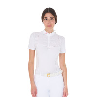 Polo de concurso feminino slim fit em tecido perfurado com zíper Equestro mulher Polo de concurso feminino slim fit em tecido perfurado com zíper Equestro mulher