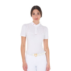 Polo de concurso feminino slim fit em tecido perfurado com zíper Equestro mulher