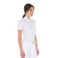 Polo de concurso feminino slim fit em tecido perfurado com zíper Equestro mulher Polo de concurso feminino slim fit em tecido perfurado com zíper Equestro mulher