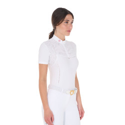 Polo de concurso feminino slim fit em tecido perfurado com zíper Equestro mulher
