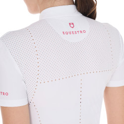 Polo de concurso feminino slim fit em tecido perfurado com zíper Equestro mulher