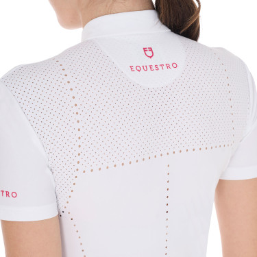 Polo de concurso feminino slim fit em tecido perfurado com zíper Equestro mulher
