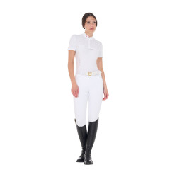 Polo de concurso feminino slim fit em tecido perfurado com zíper Equestro mulher