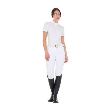 Polo de concurso feminino slim fit em tecido perfurado com zíper Equestro mulher