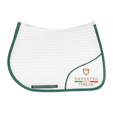 Manta de sela salto com logo bordado Equestro X Fise 100 Branco / verde sálvia profundo