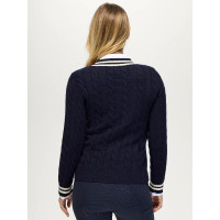 Suéter feminino com gola em V em malha trançada Roseville Tommy Hilfiger Equestrian mulher Céu do deserto Azul