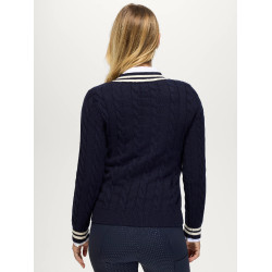 Suéter feminino com gola em V em malha trançada Roseville Tommy Hilfiger Equestrian mulher