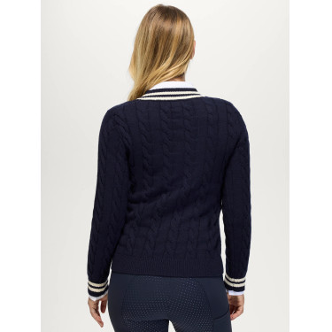Suéter feminino com gola em V em malha trançada Roseville Tommy Hilfiger Equestrian mulher