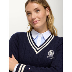 Suéter feminino com gola em V em malha trançada Roseville Tommy Hilfiger Equestrian mulher