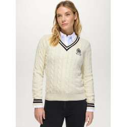 Suéter feminino com gola em V em malha trançada Roseville Tommy Hilfiger Equestrian mulher