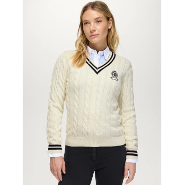 Suéter feminino com gola em V em malha trançada Roseville Tommy Hilfiger Equestrian mulher