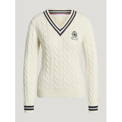 Suéter feminino com gola em V em malha trançada Roseville Tommy Hilfiger Equestrian mulher