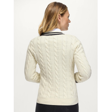 Suéter feminino com gola em V em malha trançada Roseville Tommy Hilfiger Equestrian mulher
