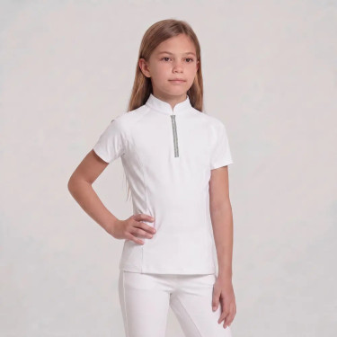 Camisa de concurso infantil clássica de mangas curtas com glitter Rosa antigo tamanho 160 criança Branco