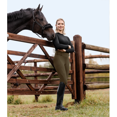 Legging térmico de equitação ELT Rena feminino Castanho verde Legging térmico de equitação ELT Rena feminino Castanho verde