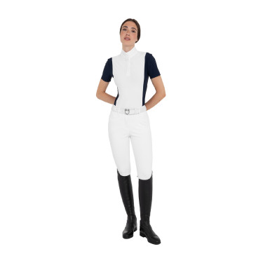 Polo de concurso feminino de manga curta com inserções em malha Equestro mulher Polo de concurso feminino de manga curta com inserções em malha Equestro mulher