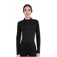 Polo de treino feminino de manga comprida com estampa monograma Equestro mulher Preto