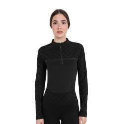 Polo de treino feminino de manga comprida com estampa monograma Equestro mulher Preto