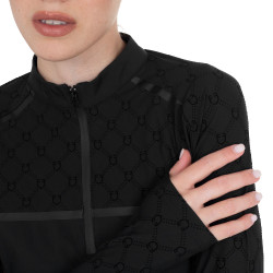 Polo de treino feminino de manga comprida com estampa monograma Equestro mulher Preto
