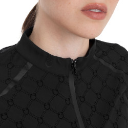 Polo de treino feminino de manga comprida com estampa monograma Equestro mulher Preto