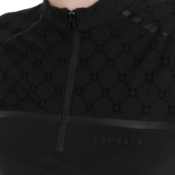 Polo de treino feminino de manga comprida com estampa monograma Equestro mulher Preto