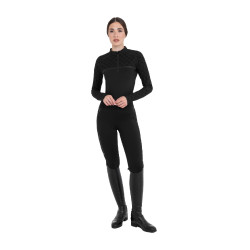 Polo de treino feminino de manga comprida com estampa monograma Equestro mulher Preto