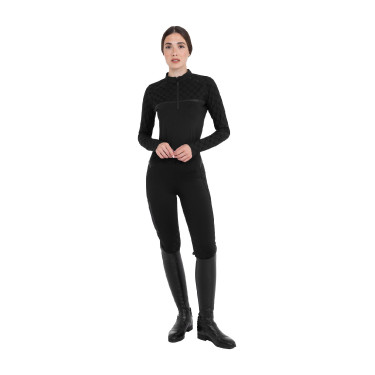 Polo de treino feminino de manga comprida com estampa monograma Equestro mulher Preto