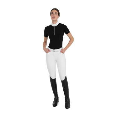Polo de concurso feminino de manga curta com strass Equestro mulher Polo de concurso feminino de manga curta com strass Equestro mulher