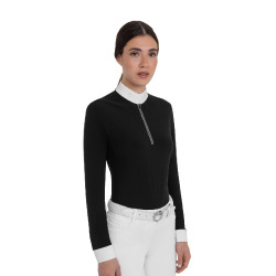 Polo de concurso feminino de manga comprida com strass Equestro mulher Polo de concurso feminino de manga comprida com strass Equestro mulher